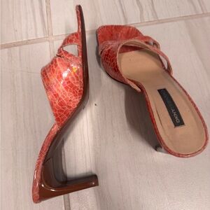 DKNY Women's Vibrant Red Croc-Embossed Heels